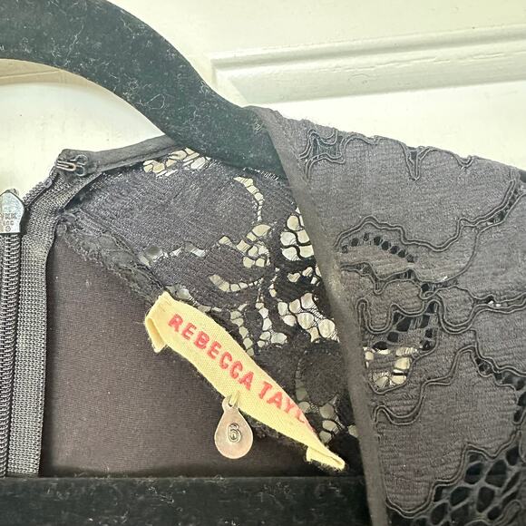 Rebecca Taylor Black Lace Sleeve Keyhole Fitted Sheath Dress Size 6 - Picture 6 of 9